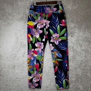 IBKUL Floral Print Golf Pants 2 UPF 50+ Stretch Slim Leg Performance Tropical